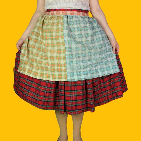 Vintage Colorblock Plaid Half Apron - Picture 1 of 5